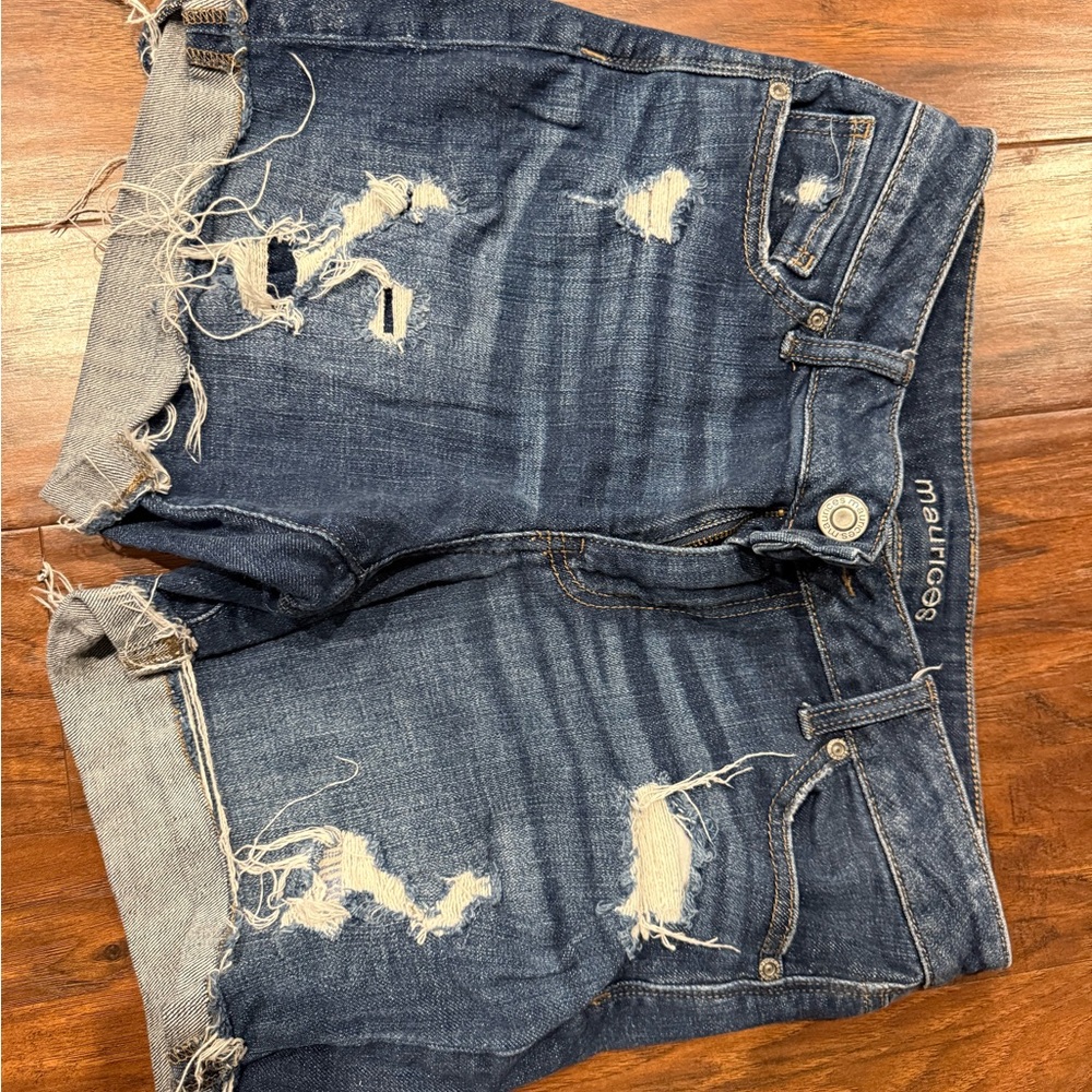Maurices Dark Blue Distressed Jean Shorts